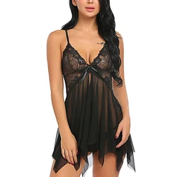 Camisón erótico transparente para mujer, vestido de noche Sexy con tirantes finos, ropa de dormir sin mangas