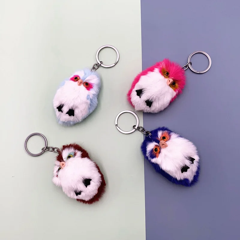 Fluffy Rabbit Fur Pompom Mini Owl Keychain For Women Cute Tiny Plush Owl On Bags Girls Jewelry Party Gift