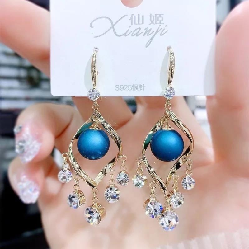 Luxurious Elegant Opal Earrings Fresh Shining Crystal Water Drop Eardrop Exquisite Simulated-pearl Prevent Allergy Earrings