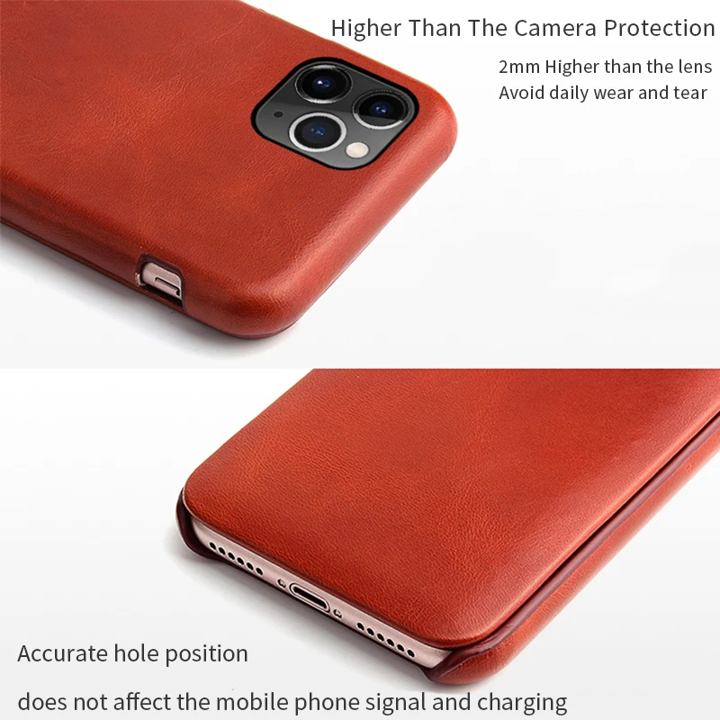 Imagem -05 - Capa de Couro Genuíno Telefone Flip Luxo Anti-scratch Capa para Iphone 15 14 13 12 11 Pro Max x xs Max xr 6s Mais se 2023