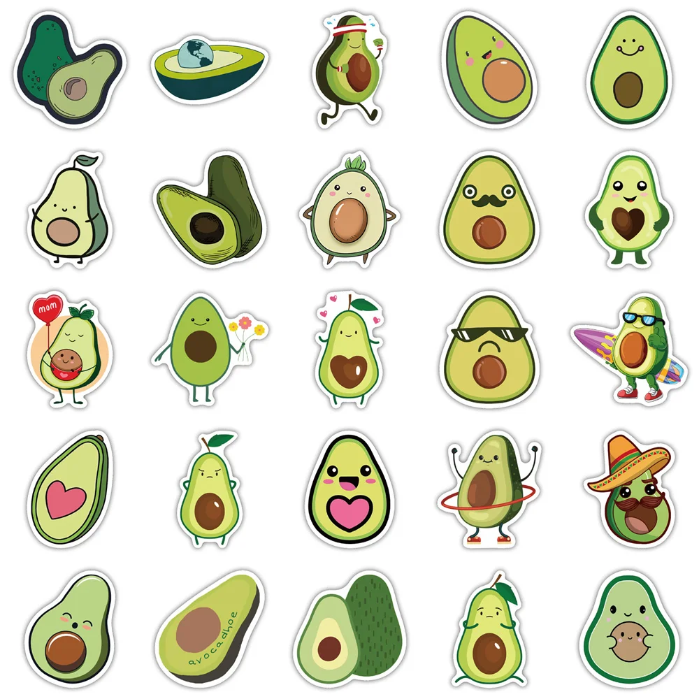 50pcs Cartoon Avocado Stickers For Notebooks Stationery Laptop Green Cute Sticker Aesthetic Scrapbooking Material Craft Supplies