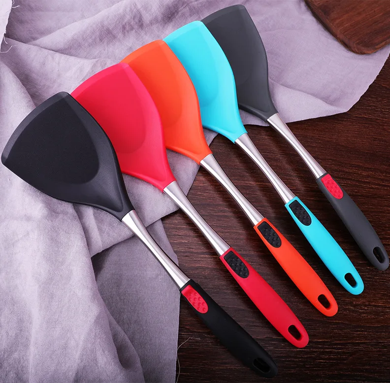 1PC Frying Pan Food Lifters Cooking Utensil Non-stick Kitchen Cooking Tool Pizza Shovel Beef Egg Scraper Silicone Turner  XB 028