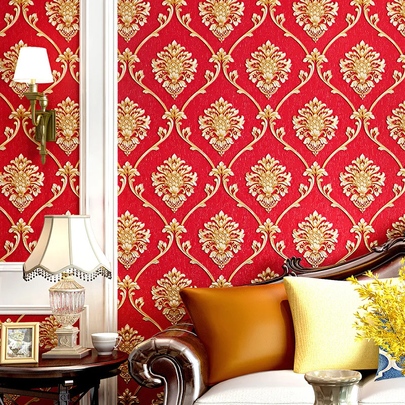 Elegant European Wallpaper 3d Embossed Textured Damask PVC Wall Paper Mural for Living Room Bedroom Hotel Tv Backdrop обои