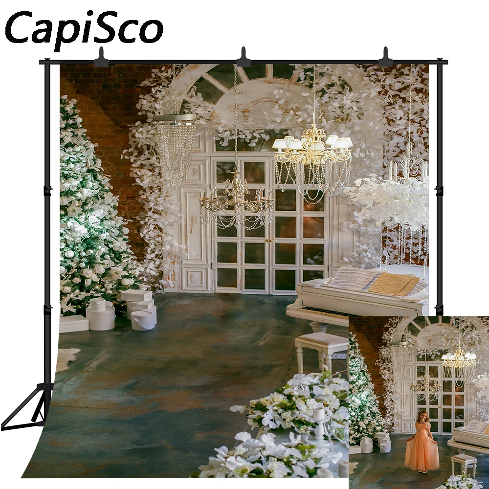 Capisco Christmas Tree Backdrop Luxurious palace Holiday Xmas Photography Background Family Party Photo Booth Studio Props