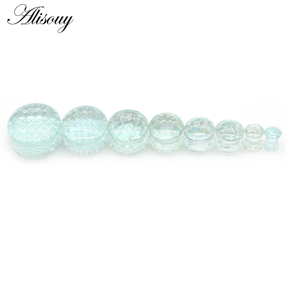 Alisouy 2PC Fashion Transparent Round Glass Ear Plugs Tunnel Strechers Expander Unisex Fake Earrrings Gift Piercing Body Jewelry
