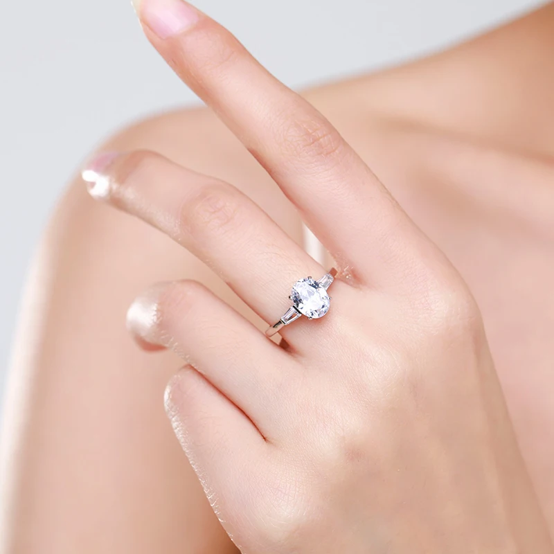 Ailmay Fashion 925 Sterling Silver Luxury Sparkling Oval Clear Zircon Rings For Women Classic Luxury Wedding Accessories Jewelry