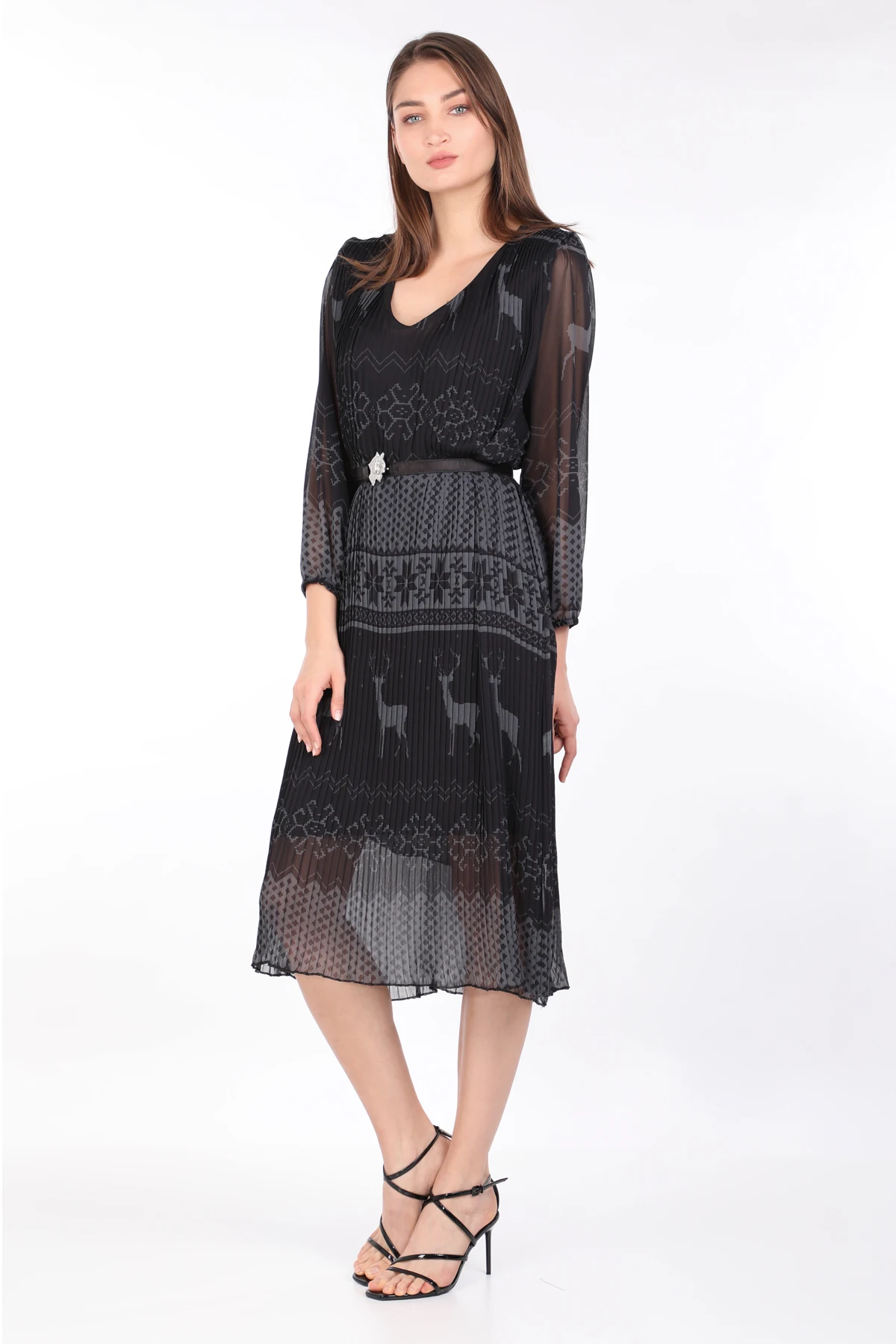 Women's Pattern; Pleats Chiffon Dress Black