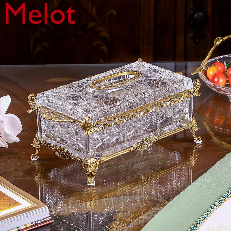 High-End Luxury Crystal Glass Tissue Box Living Room Fashion Home Light Luxury Creative Personality Paper Extraction Box