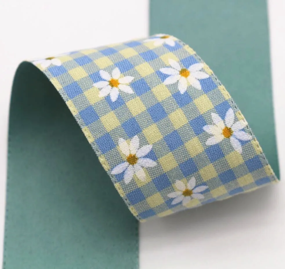 10 Yards 38MM Plaided Daisy Ribbon DIY Handmade Material Headdress Hair Bows Clothing Handmade Accessories