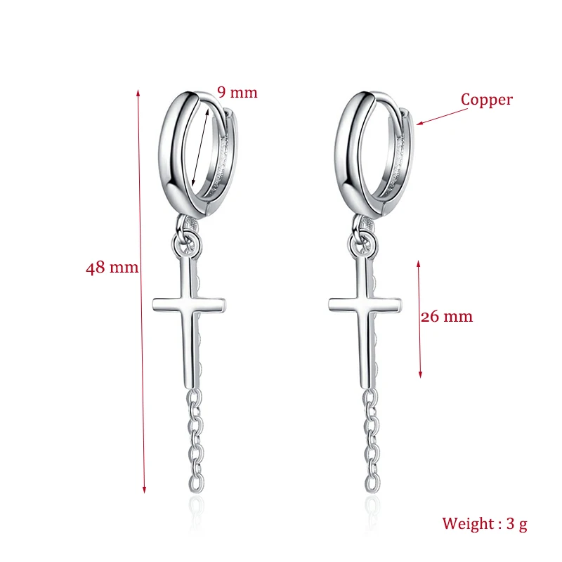 Women\'s Fashion Simple Style Drop Earrings Small Huggies With Cross Pendant Thin Tassel Dangle Earring Piercing Accessories Gift