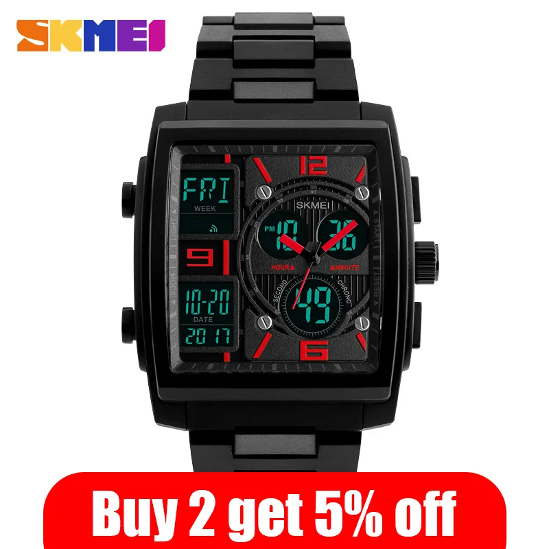 SKMEI Japan Quartz Digital movement Dual Dispaly Men\'s Clock Military 3 Time Countdown Male Sport Watches Relogio Masculino 1274