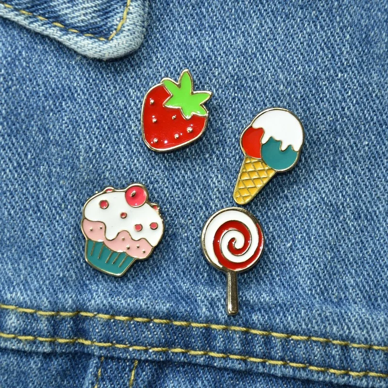 Ice cream Strawberry Fruit Cake Lollipop Enamel Pin  Brooch Bag Clothes Lapel Pin Sasha Away Badge Cartoon Jewelry Gift For Kids