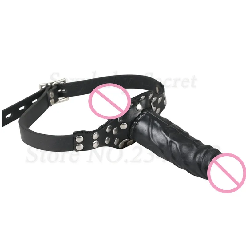 Double-Ended Dildos Gag Strap On Open Mouth Dong Plug PU Leather Harness Realistic Cock Bondage Adult Games Sex Toys For Couples