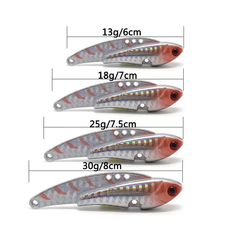 메탈 VIB 낚시 루어 진동 스푼 하드 미끼, 깃털 크랭크 베이트 워블러 스윔베이트, 매미 VIB 태클, 13G, 18G, 25G, 30G