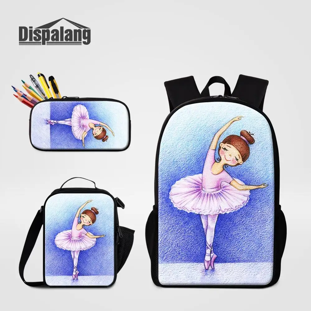 

3PCS/Set School Bags With Pencil Case Food Bags For Student Ballet Printed Kawaii Bookbag Girls Travel Outdoor Shoulder Bag