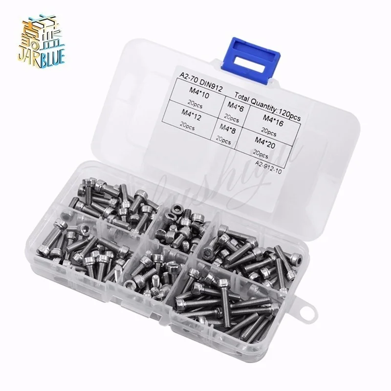 

Din912 120Pcs/set M4 Stainless Steel Hex Socket Head Cap Screws Bolt M4 Screw Accessories Kit Hardware Wholesale