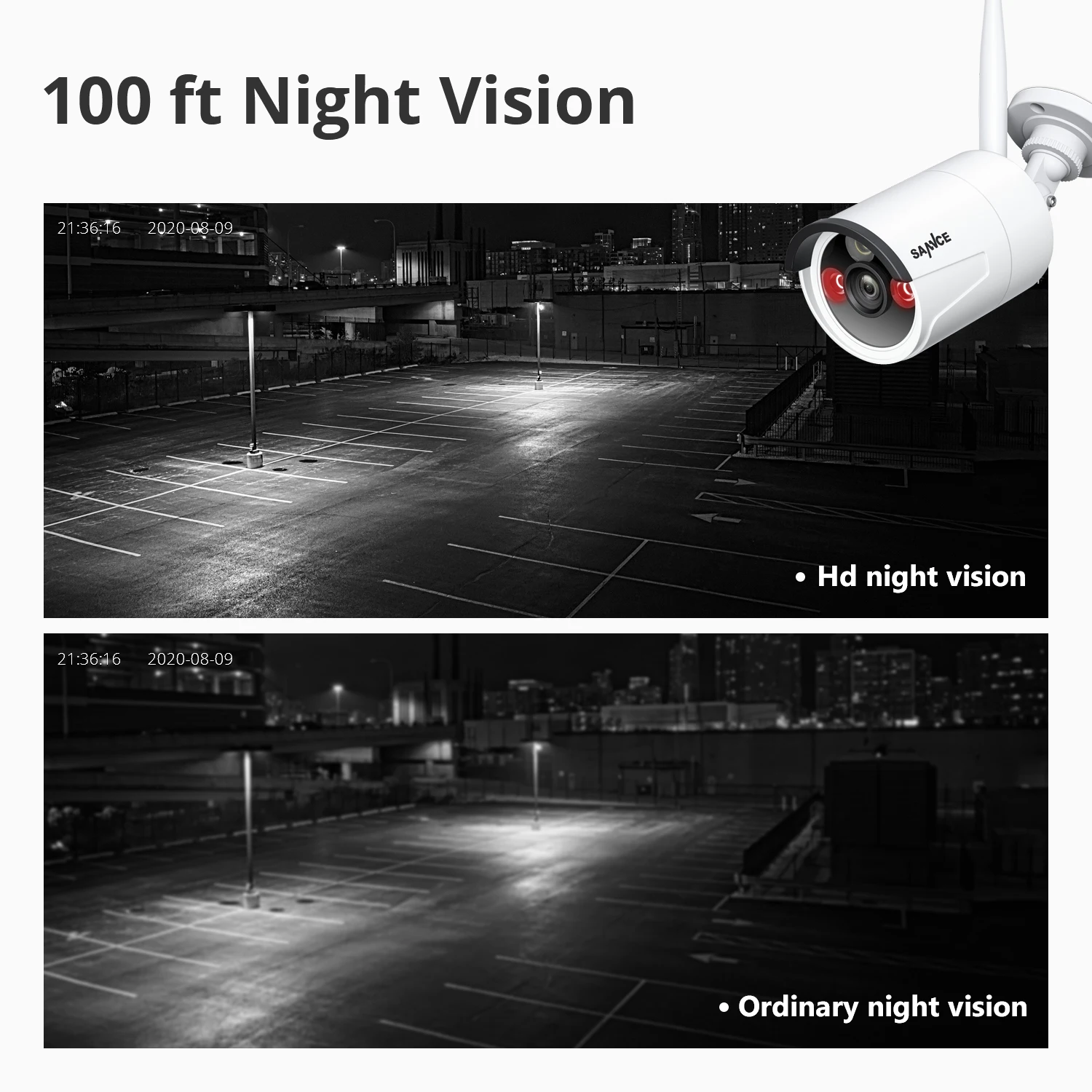 SANNCE 2PCS FHD 1080P IP Wi-Fi H.264+ Video Camera Surveillance System Weatherproof Cameras 100ft Night Vision With Smart AI P2P