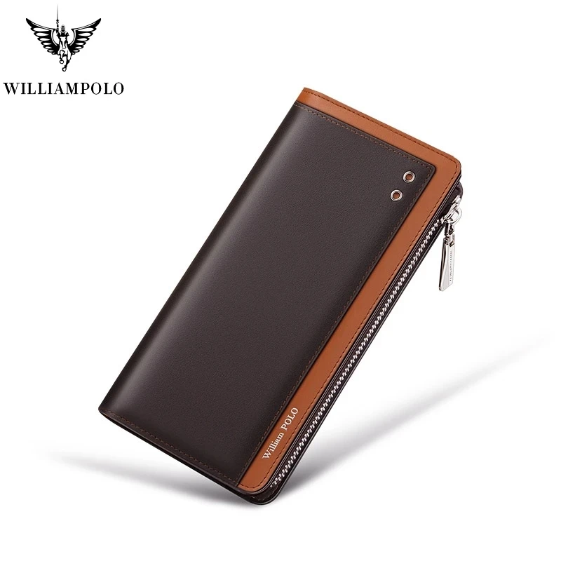 

2021 new high-end first layer cowhide wallet men's long zipper ultra-thin multi-function multi-card leather cash pocket wallet