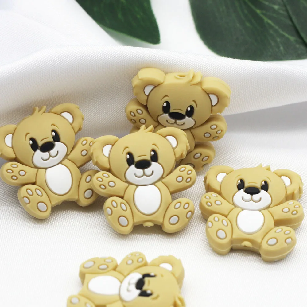 Cute-Idea 10PCs Silicone Mini Bear Beads Teething Chewable Pacifier Chain Rodent Accessories DIY Teether Baby Product Pearl