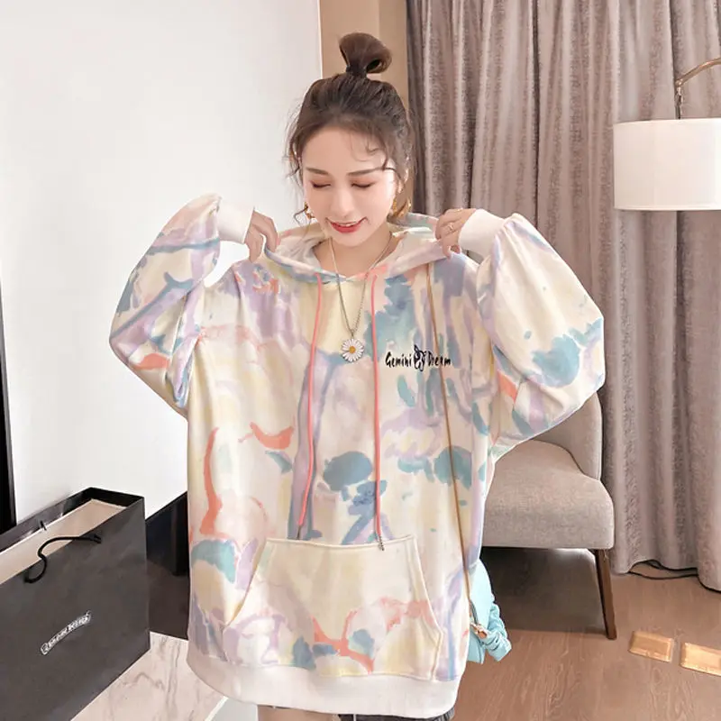 

Spring Autumn Tie-Dye sweatshit Women Hooded 2020 Loose Korean style harajuku hoodies Tops Long Sleeve Jacket streetwear Women