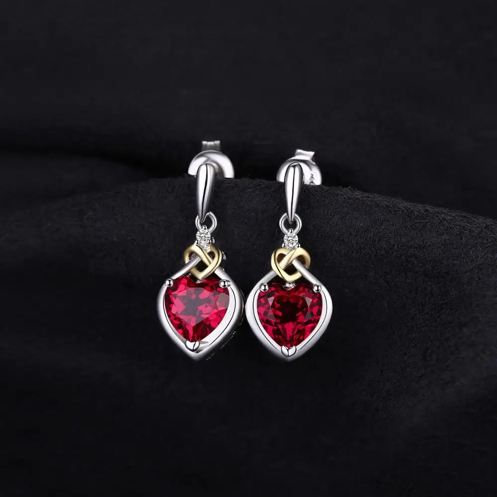 JewelryPalace Love Knot Heart Created Red Ruby 925 Sterling Silver Dangle Drop Earrings for Women Fashion Gold Gemstone Jewelry