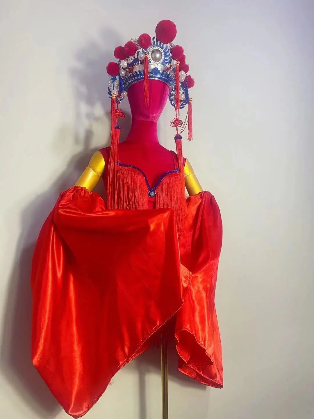 Red chinese folk dance costume stage show wear sexy bikini Peking Opera Headwear full set