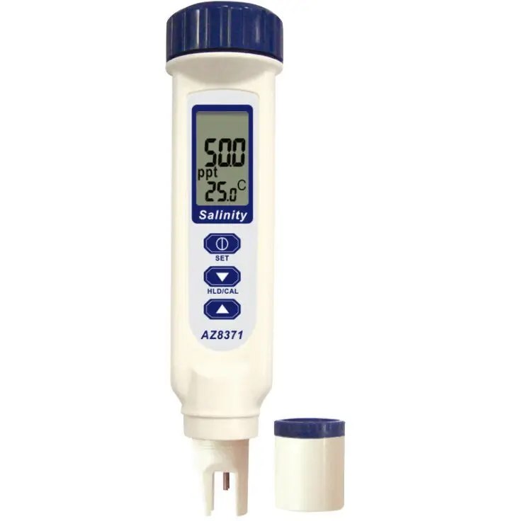 tipo da pena da condutibilidade do lcd da condutibilidade do salinometro da prova az8371 ip65 seawater tester 070 detector da salinidade do ppt 01