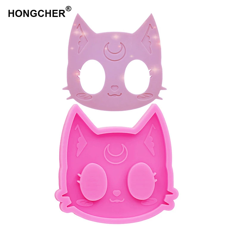 Shiny Cat Head Anti-Wolf Artifact Silicone Mold Self Defense Cat Keychain Jewelry UV Resin Polymer Clay DIY Baking Silicone Mold