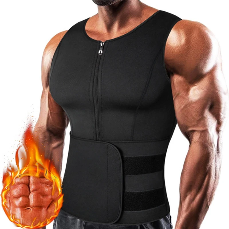 Men Neoprene Sauna Zipper Waist Trainer Corset Vest Tank Top Trimmer Compression Body Shaper Slimming Belt Faja Shapewear