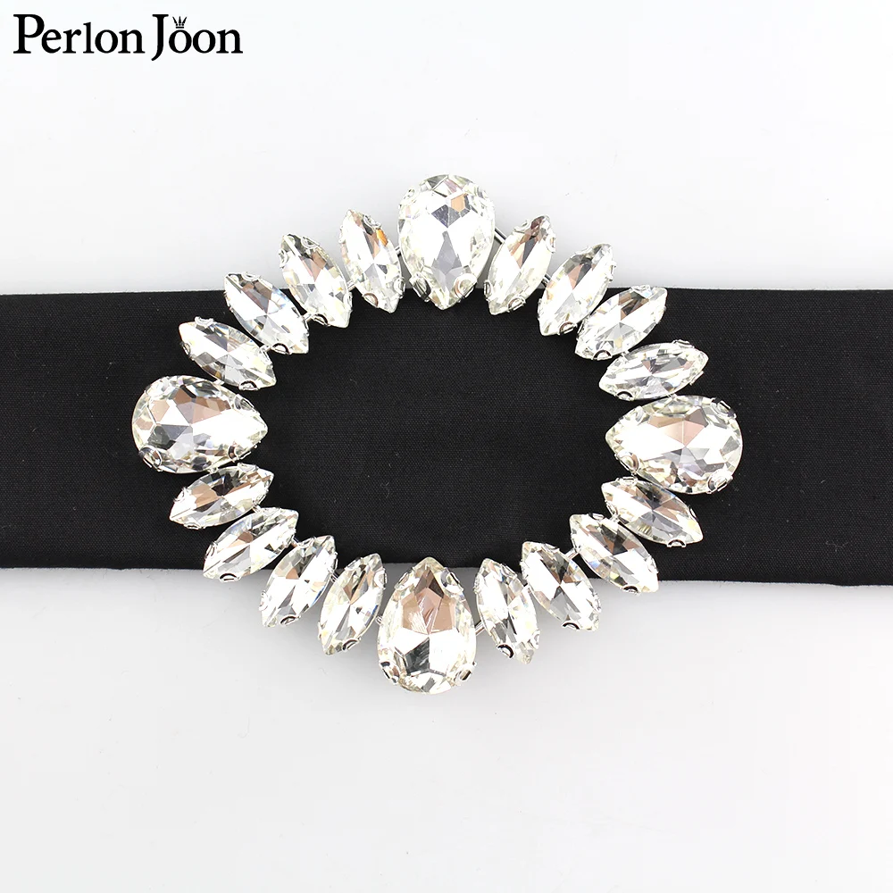 2pcs (inner 3.5cm) big glass rhinestone decorative Slider diamond silver crystal belt buckle on dress clothing accessories KT014