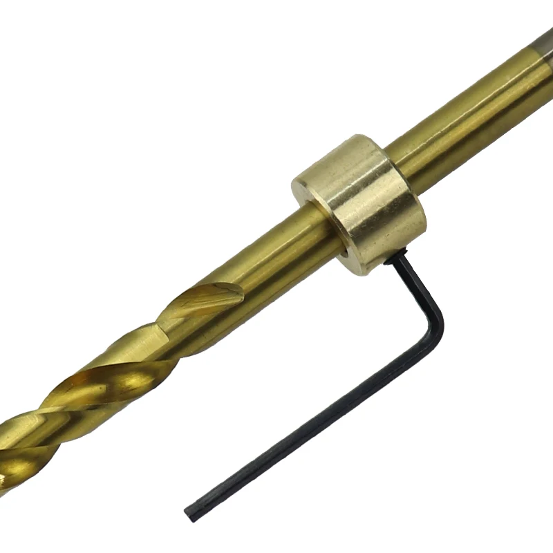 เจาะไม้ทองเหลืองความลึก Stop Collars ตำแหน่งแหวนเจาะ Limiter Locator 6/8/9/10 มม. ความลึกคอนโทรลเลอร์ Hex ประแจ
