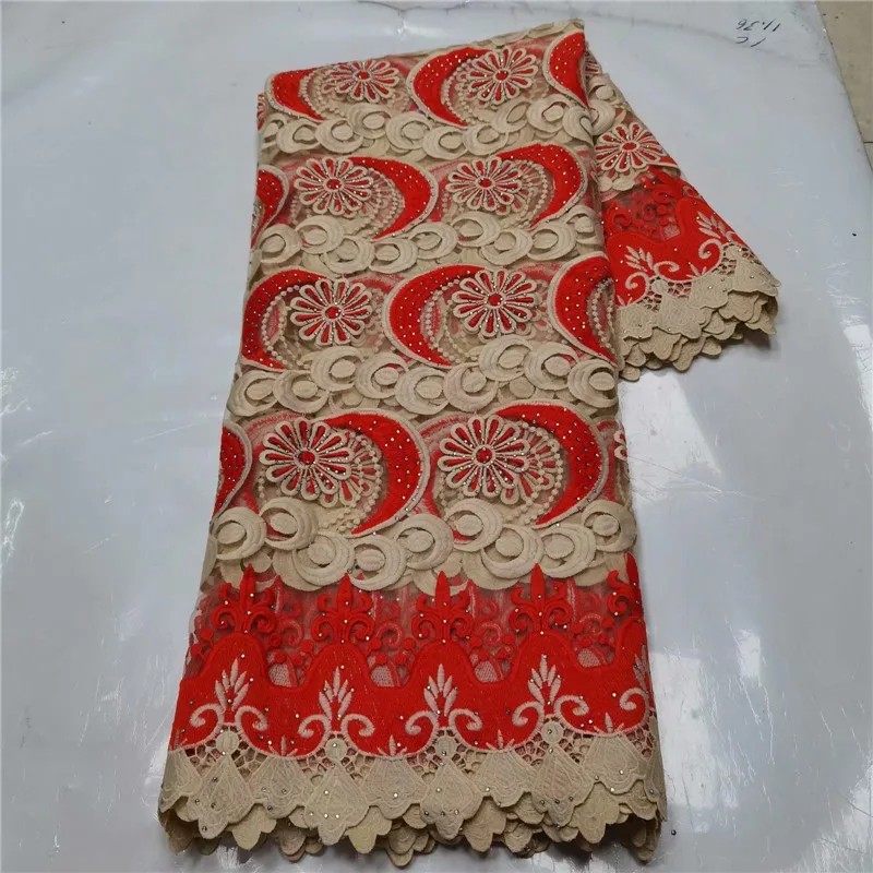 African Guipure Cord Lace Fabric with Rhinestones, Nigerian Lace Fabrics for Wedding Dress, Black and Red, High Quality, 2021