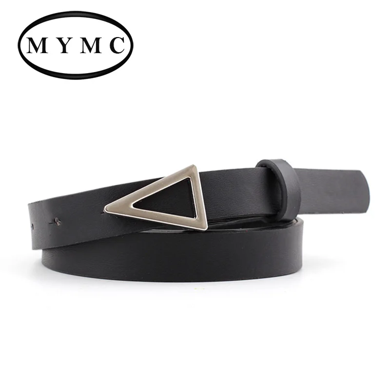 

Narrow Leather Belt Women Waistbands Fashion Silver Triangle Snap Buckle Belt Ladies Wild Decoration Waist band Ladies Silm Belt