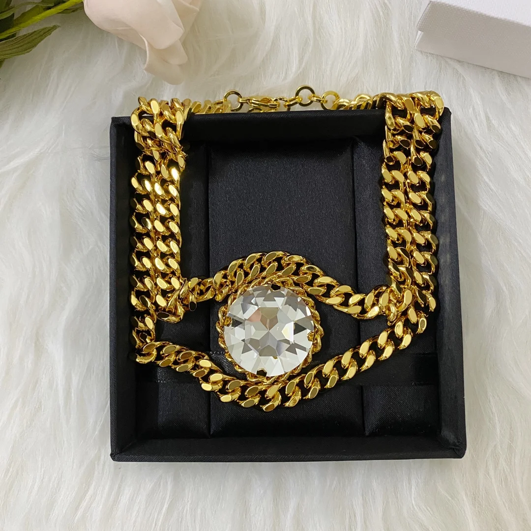 

Fashion Double Chain Crystal Inlaid Vintage Necklace Women's Luxury Jewelry