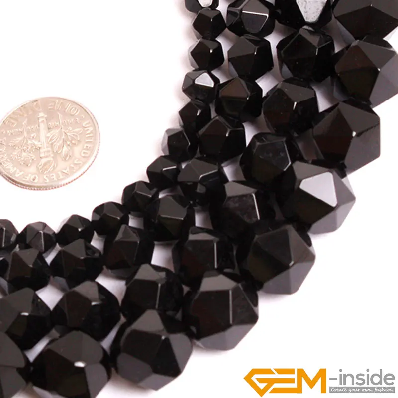 Natural Stone Black Agates Faceted Polygonal Beads For Jewelry Making Strand 15\