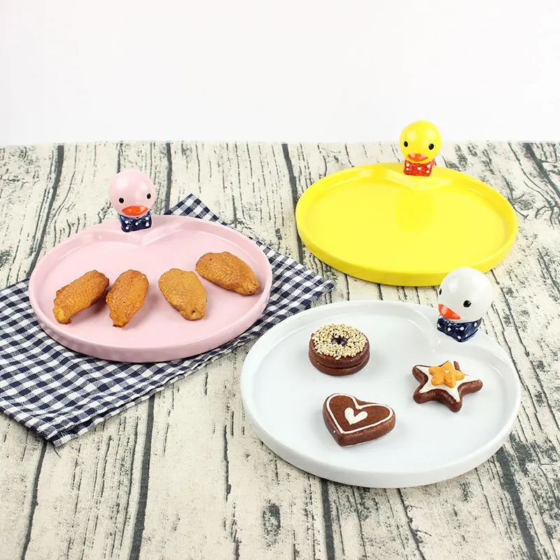 

Duck plate children's ceramic cartoon animal plate creative breakfast plate fruit dish plate Dessert pan