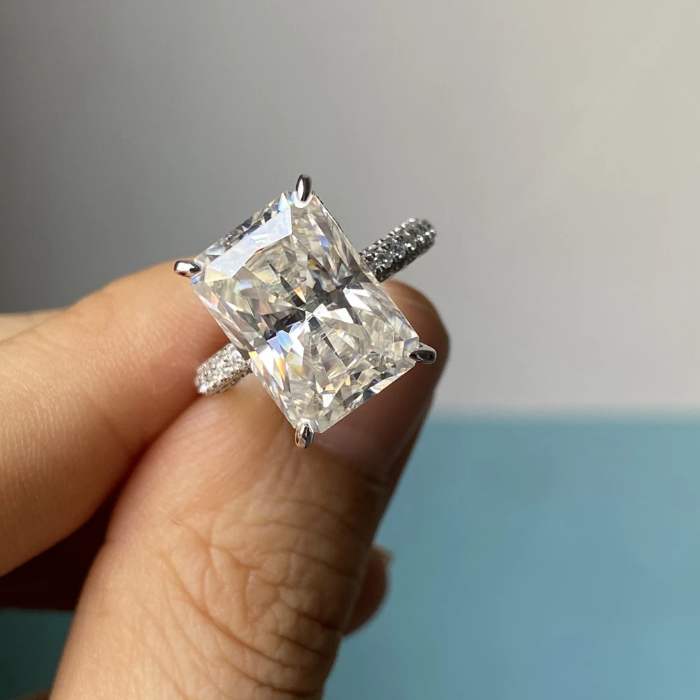 Kích Thước Tùy Chỉnh PT950 Bạch Kim 8 Caro Moissanite Nhẫn Reall 10K 14K Vàng 18K Moissanite Cưới Kim Cương nhẫn Đính Hôn