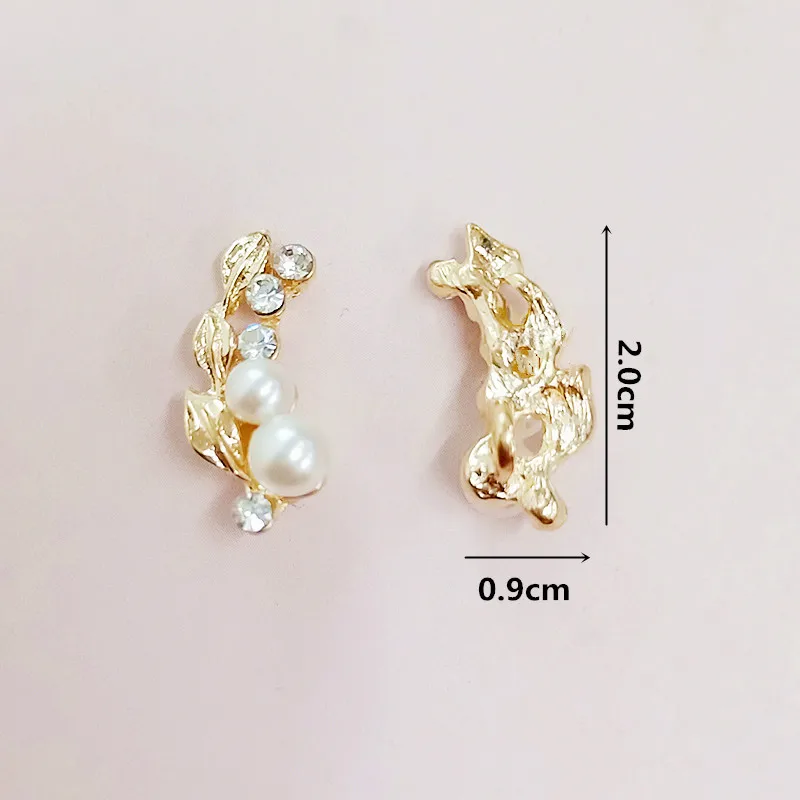 50pcs 9*20mm Gold Color Alloy Crystal Imitation Pearl Leaf Branch Shape Charm DIY for Hairpin Handmade Wedding Jewelry Making