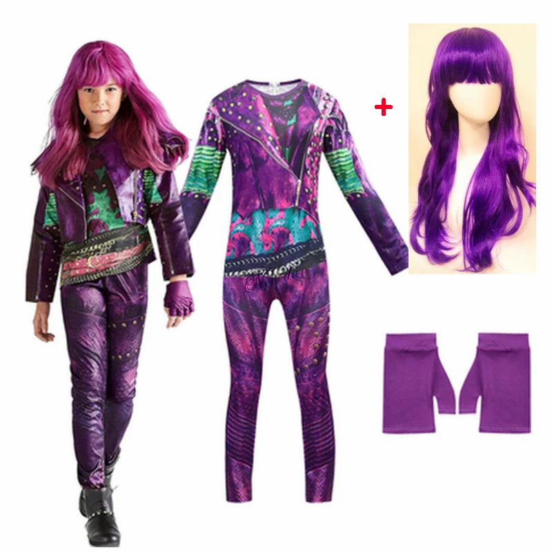 Audrey Evie Evil Mal Descendants Cosplay Costume Dress Girls Birthday Party Halloween Costume Wig Kids Disguise Descendants 3