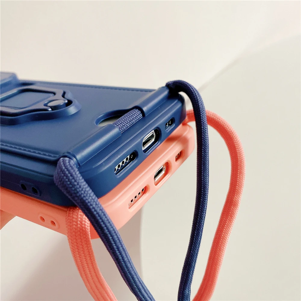 Crossbody Lanyard Silicone Ring Holder Card Wallet Case For iPhone 17 16 15 13 11 12 14 Pro Max XS XR 8 Plus Slide Camera Cover
