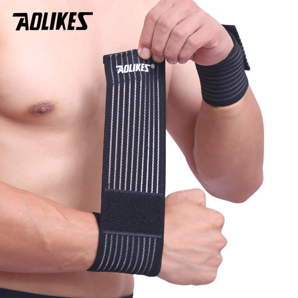 AOLIKES 1PCS ผ้าพันแผลกีฬายืดหยุ่นสายรัดข้อมือ Gym สนับสนุนสายรัดข้อมือเทนนิสผ้าฝ้าย Weat ฟิตเนส Powerlifting