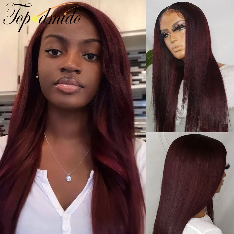 Dark Red 99j Color 13x4 Lace Front Wig with Baby Hair Long Straight Human Hair Wigs Peruvian Remy Hair 4x4 Lace Closure Wigs