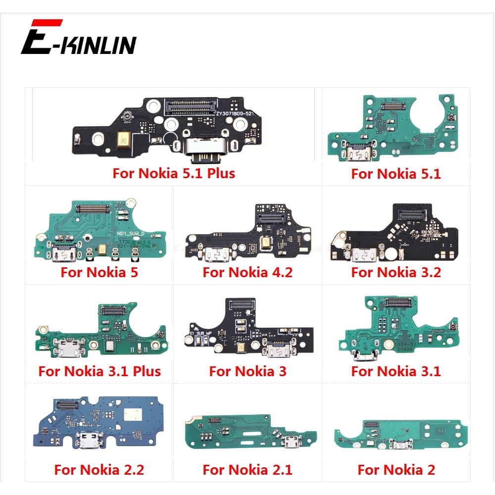 USB Charging Port Dock Plug Connector Charger Board With Mic Microphone Flex Cable For Nokia 3.1 5.1 Plus 2.1 2 2.2 3 3.2 4.2 5