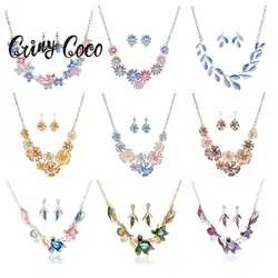 Sale Cring Coco Magnolia Flower Jewelry Sets Fashion Resign Pendant Necklaces Blue Enamel Chains Necklace Earrings for Women