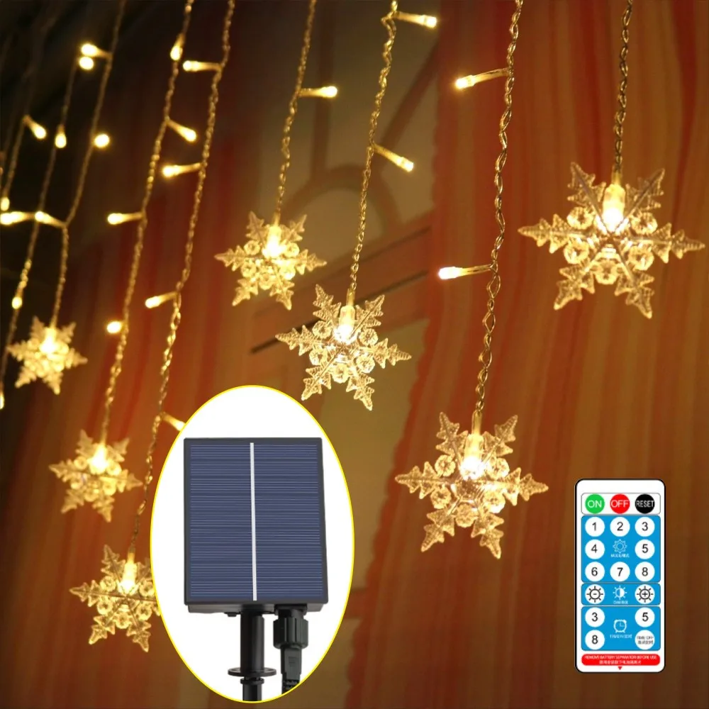 Solar Powered LED Icicle String Light, Decoração do feriado do telhado, Dimmable impermeável, controlador remoto, 8 modos, jardim Quintal