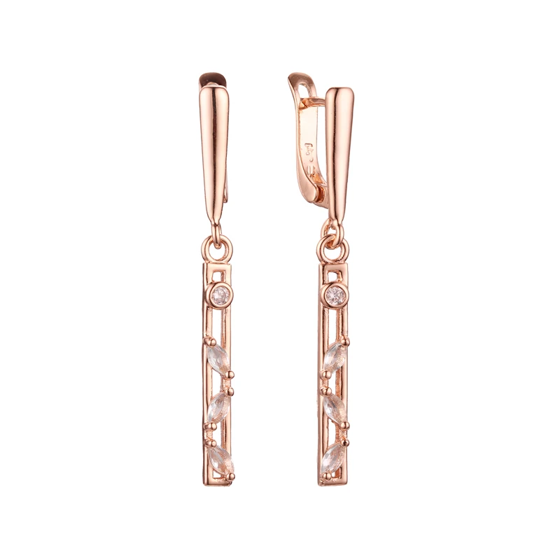 New Arrival  Floral Shape Long Earrings White Stone 585 Rose Gold Color Office Women Jewelry Valentine's Day Gift