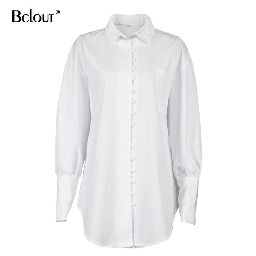 Bclout White Button Up Blouse Shirt Office Loose Long Sleeve Tunic Tops Turn Down Collar Casual Women Top Spring Cotton Mujer