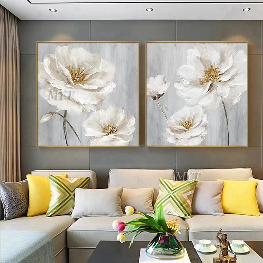 White Flowers Abstract Beautiful Oil Painting Wall Art Home Decor Picture Modern Hand Painted Oil Painting On Canvas Unframe image 5