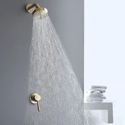 Brushed Gold Bathroom Fixture Waterfall Restroom Bath Shower Faucets Set Wall Mounted Brass Rain Shower Faucet Mixer Set