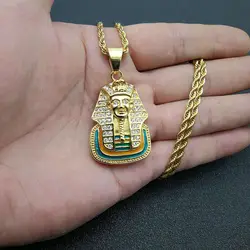 Egyptian Pharaon Necklace Sphinx Zircon Pendant Stainless Steel Chain Women Men Hip Hop Jewelry Anniversary Birthday Gift